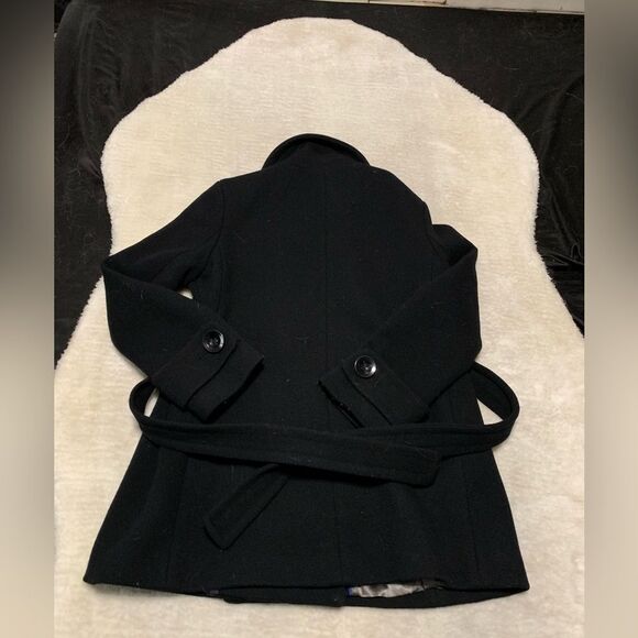 J CREW Womens Black Wool Blend Top Coat Sz 8 Petite Double Breasted Winter Heavy - Picture 5 of 7